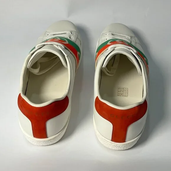 Authentic Gucci Ace White Leather Sneakers  Red & Green Logo Band Mens Size  7.5 - Picture 8 of 9